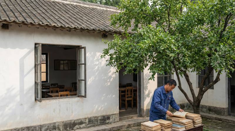 庭院读书人图片