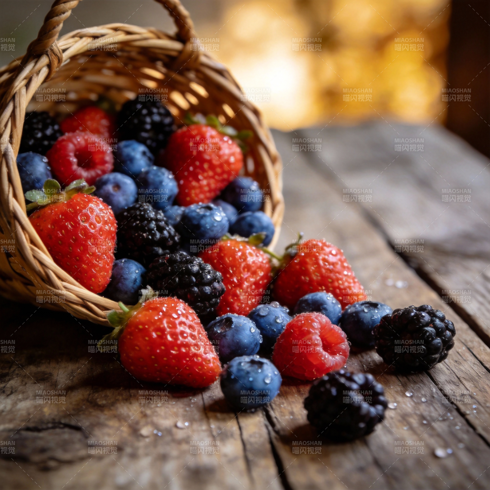 新鲜浆果满溢篮图片