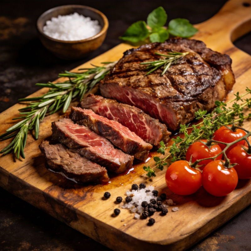 香煎牛排配樱桃番茄图片