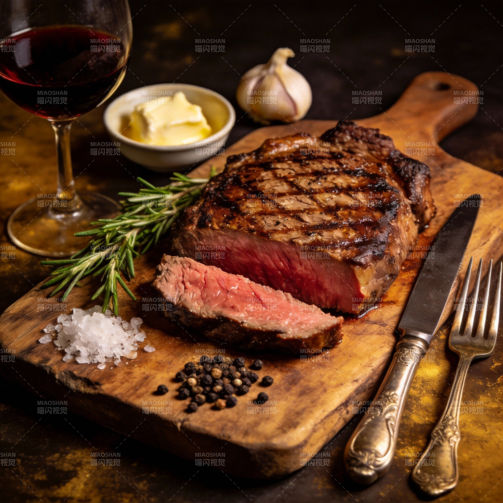 牛排配红酒图片
