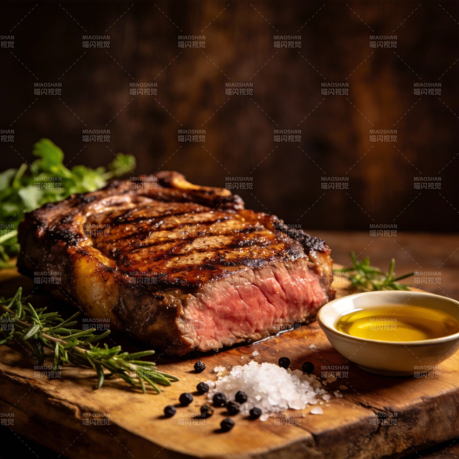 香煎牛排配迷迭香图片