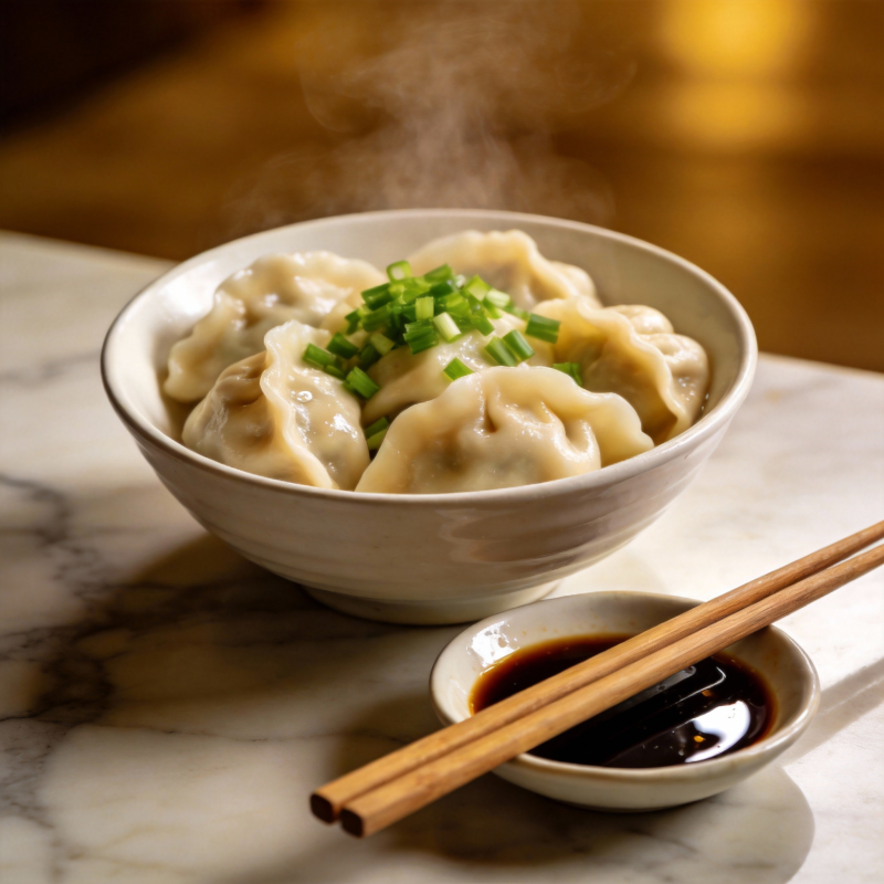 热腾腾的饺子配蘸料图片