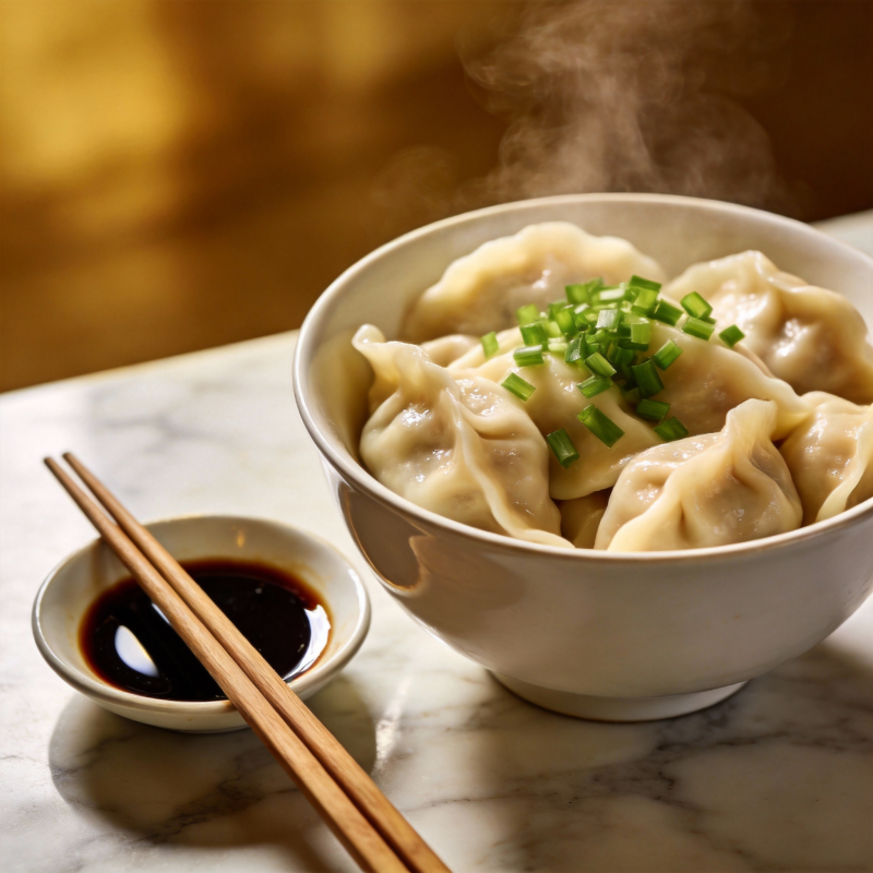 热腾腾的饺子配蘸酱图片