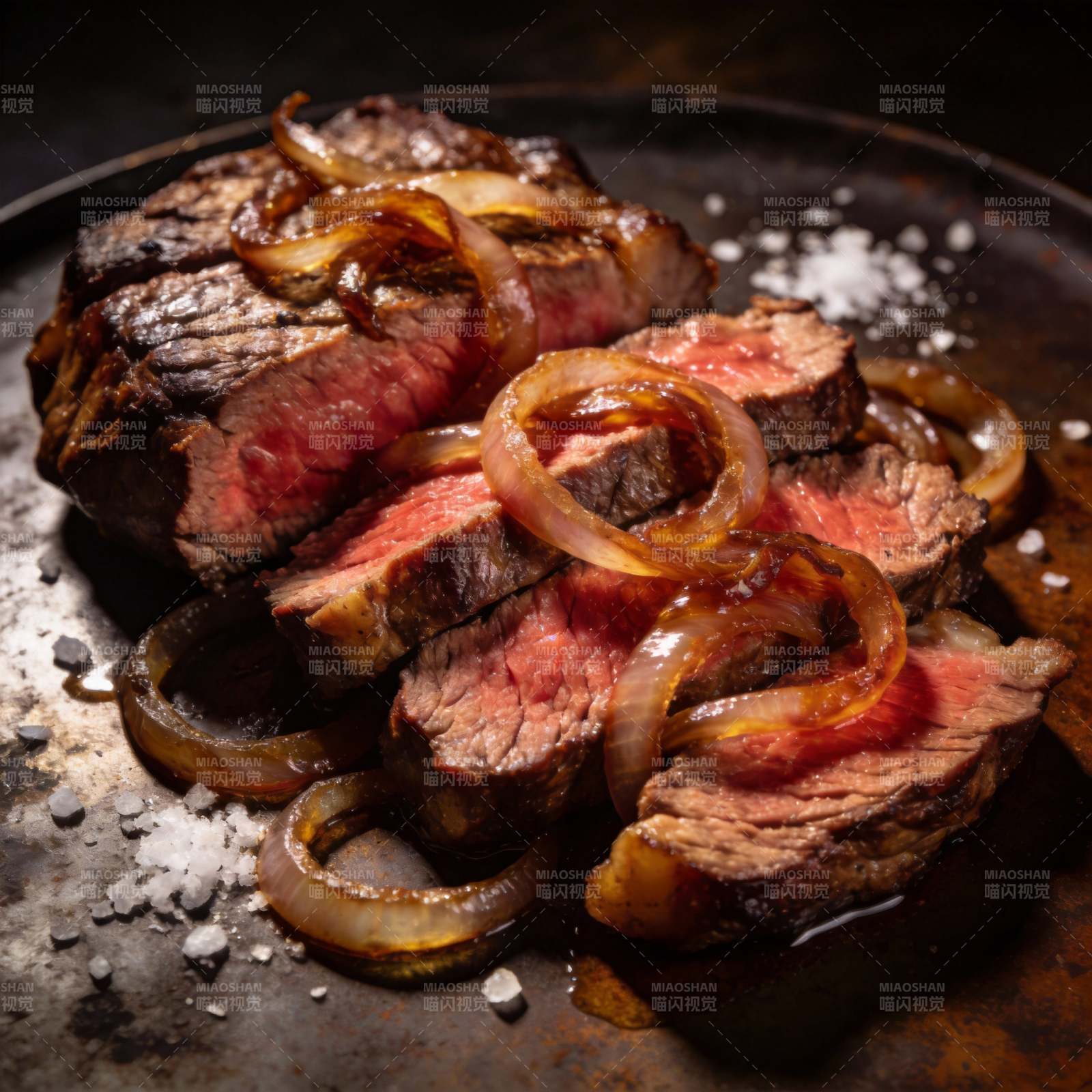 香煎牛排配焦糖洋葱图片