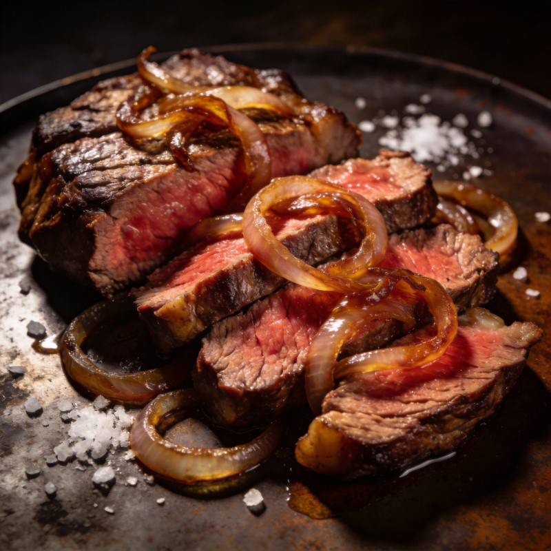 香煎牛排配焦糖洋葱图片