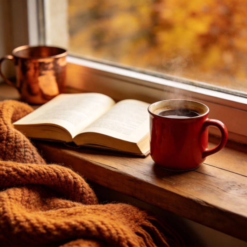 窗边书香暖秋日图片