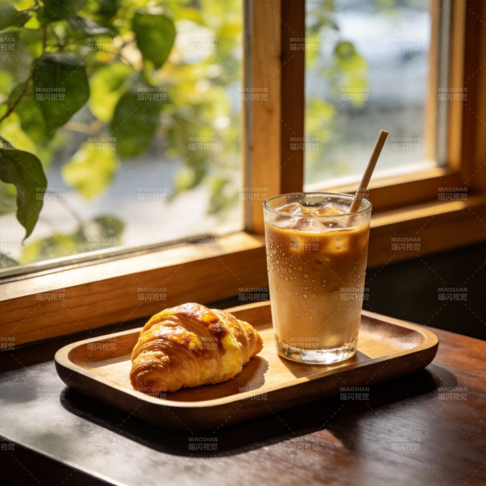 窗边咖啡与可颂图片