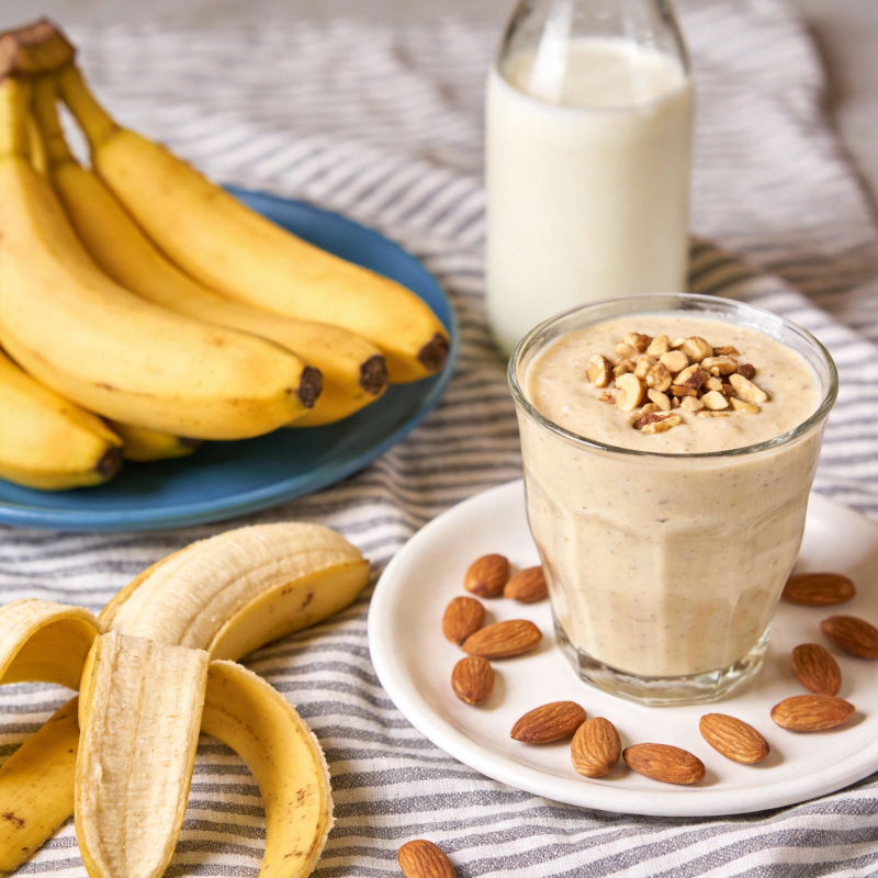 香蕉奶昔配坚果图片