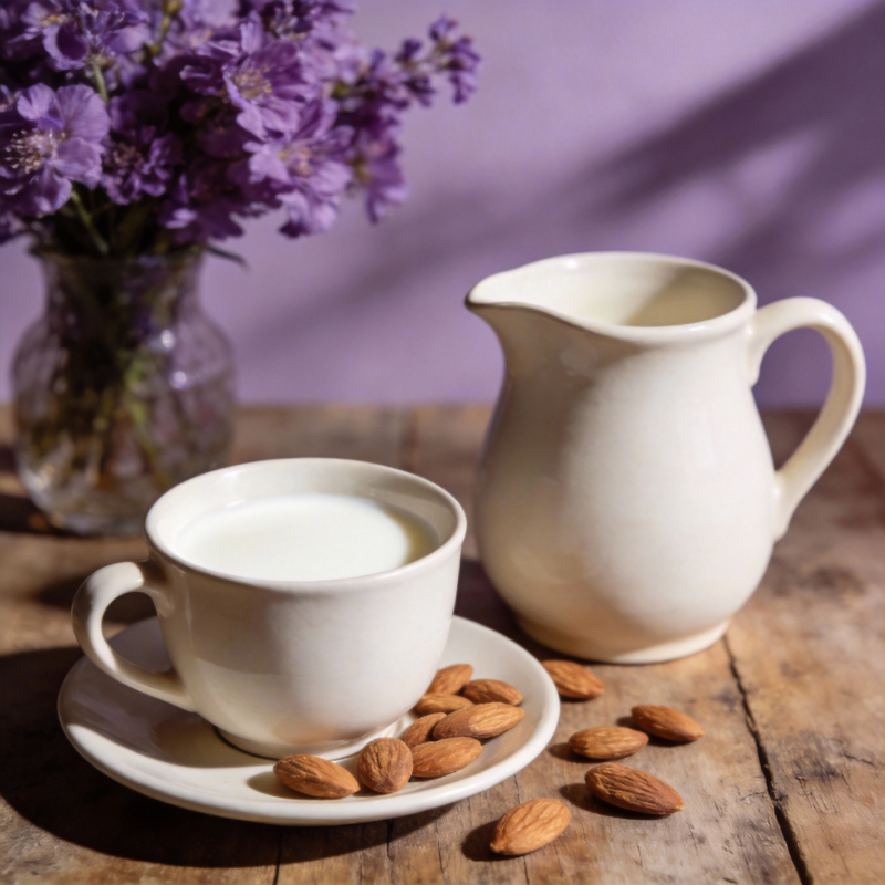 紫花旁的奶香时光图片