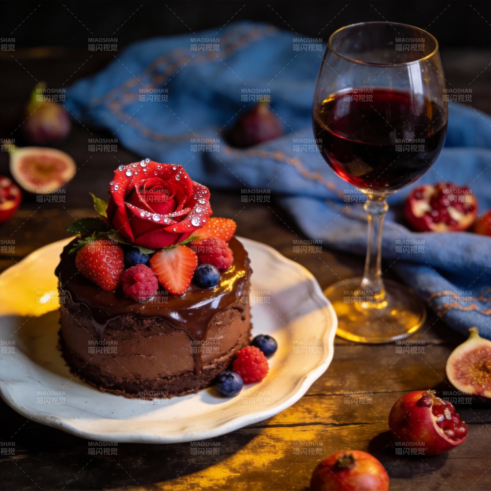 巧克力蛋糕配红酒图片