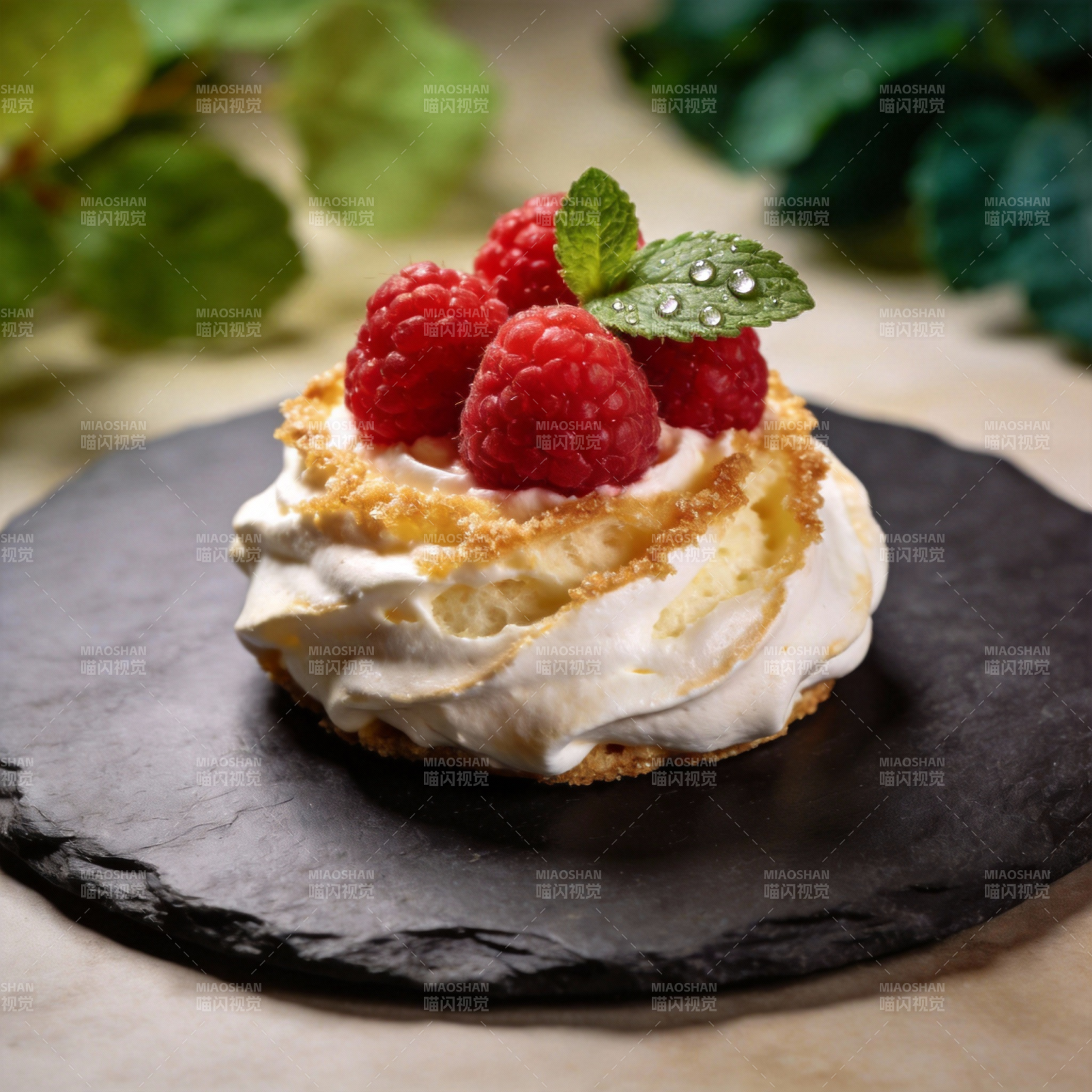 覆盆子奶油甜点图片