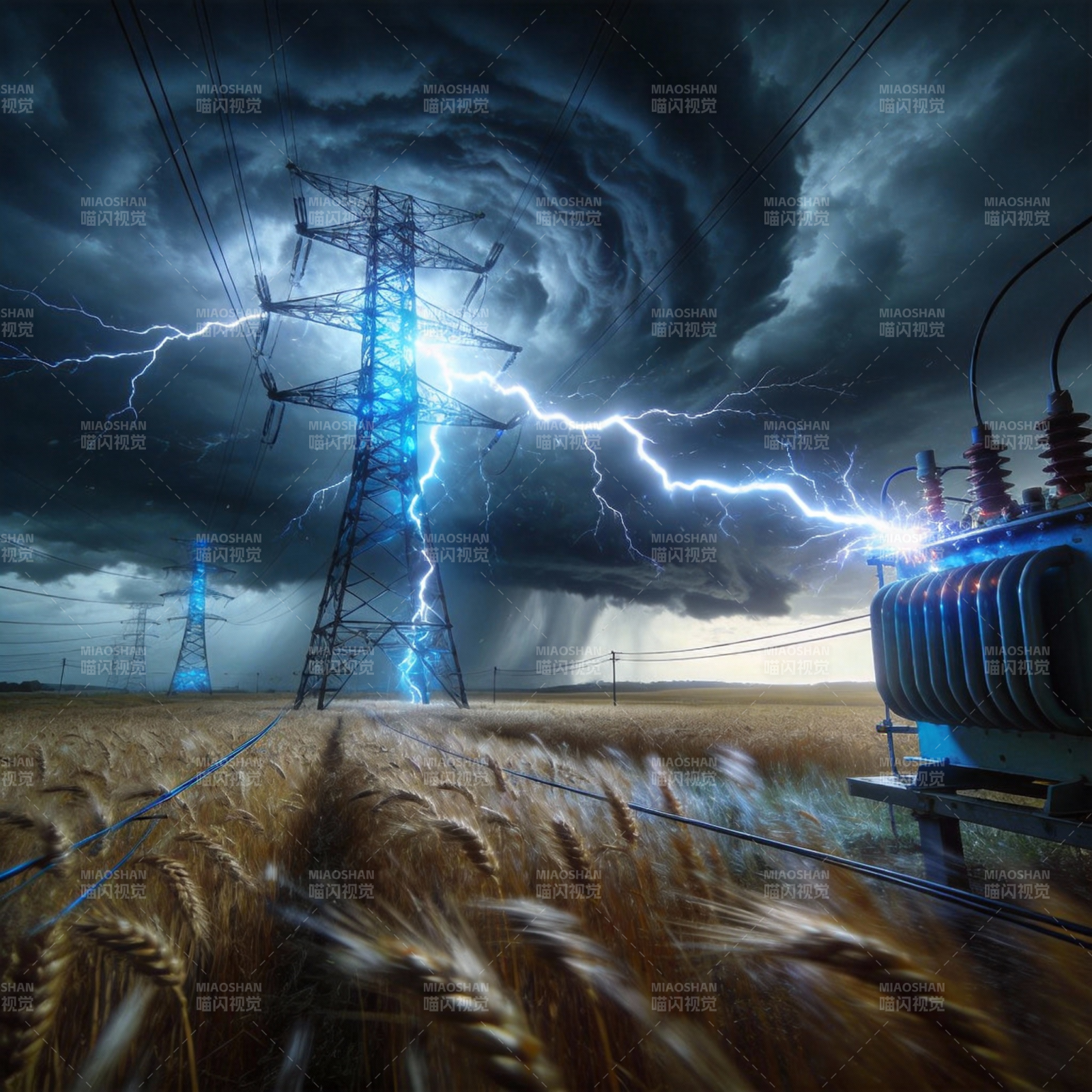 雷暴中的电力塔图片