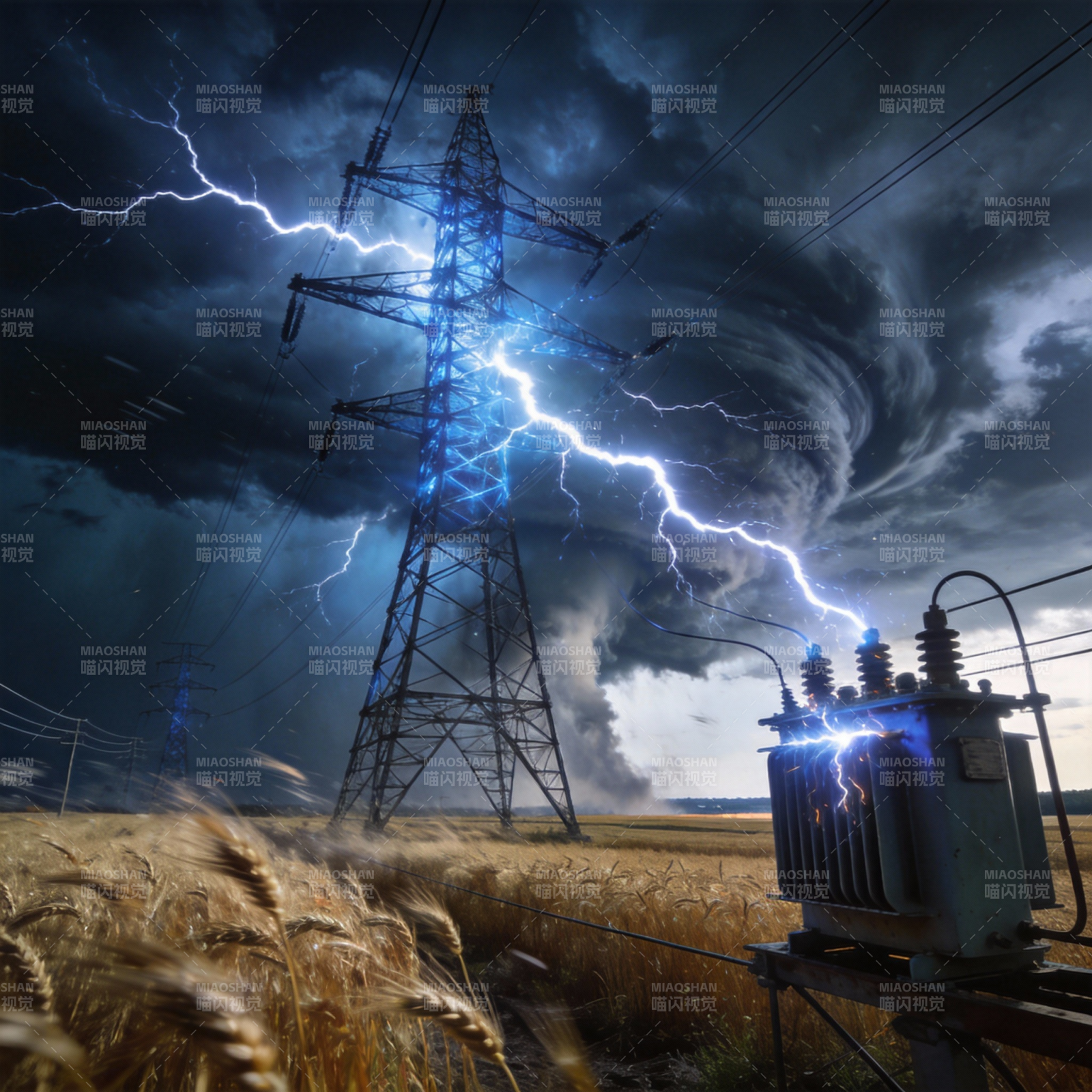 雷电击中输电塔图片