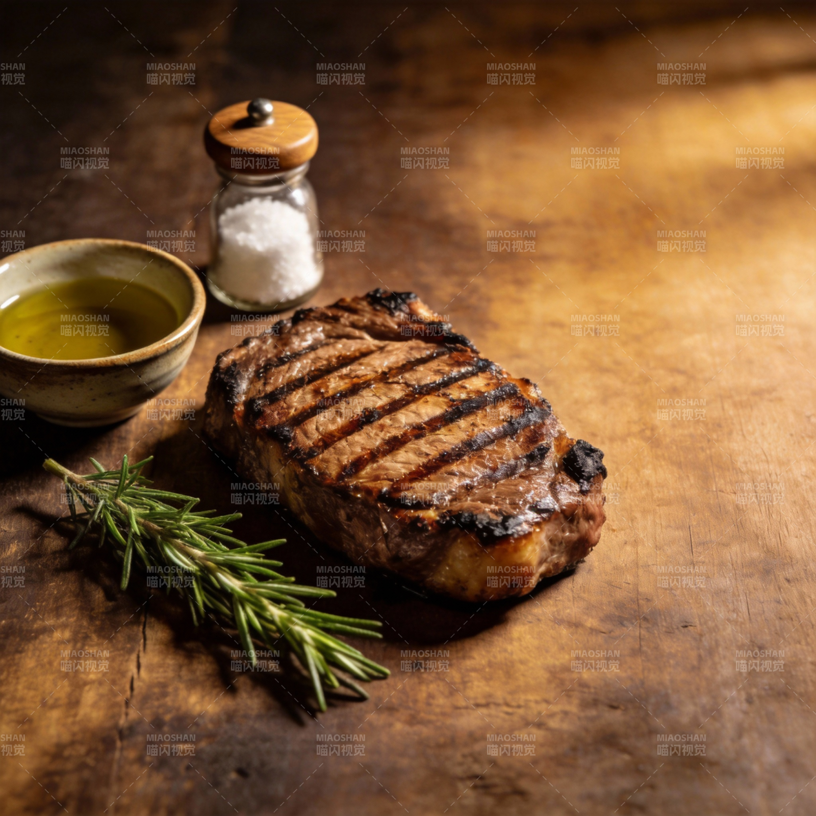 烤牛排配香草橄榄油图片