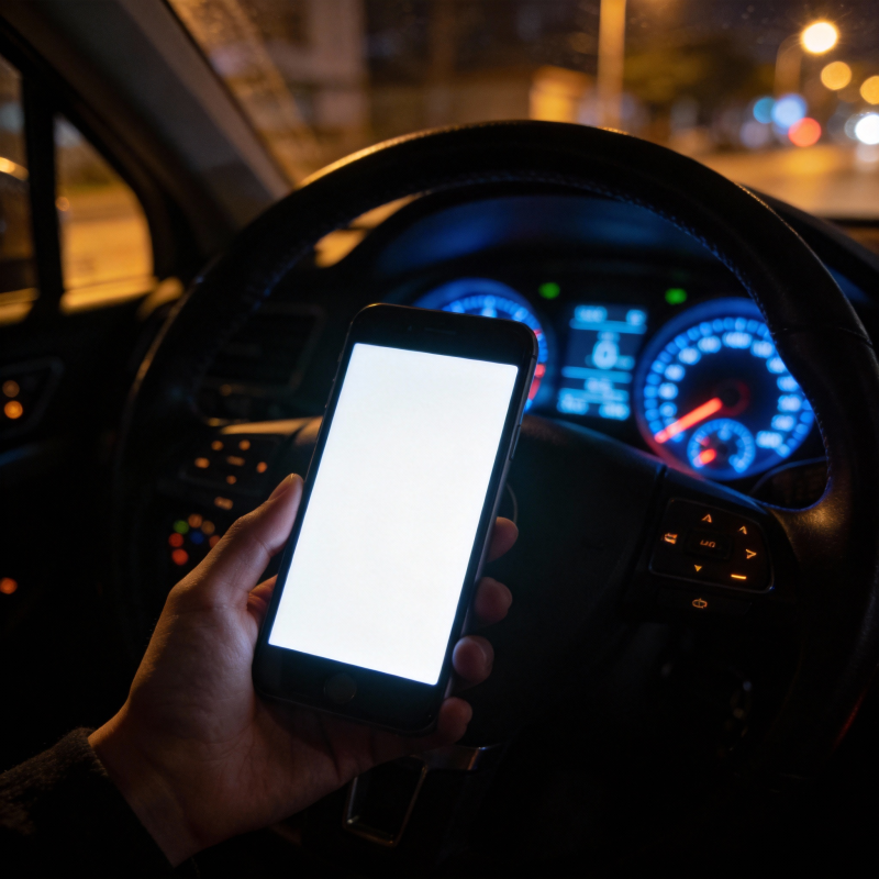 夜驾中手持手机图片