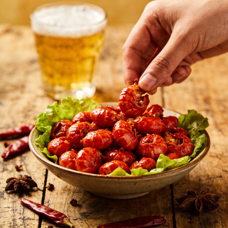 香辣小龙虾配啤酒图片
