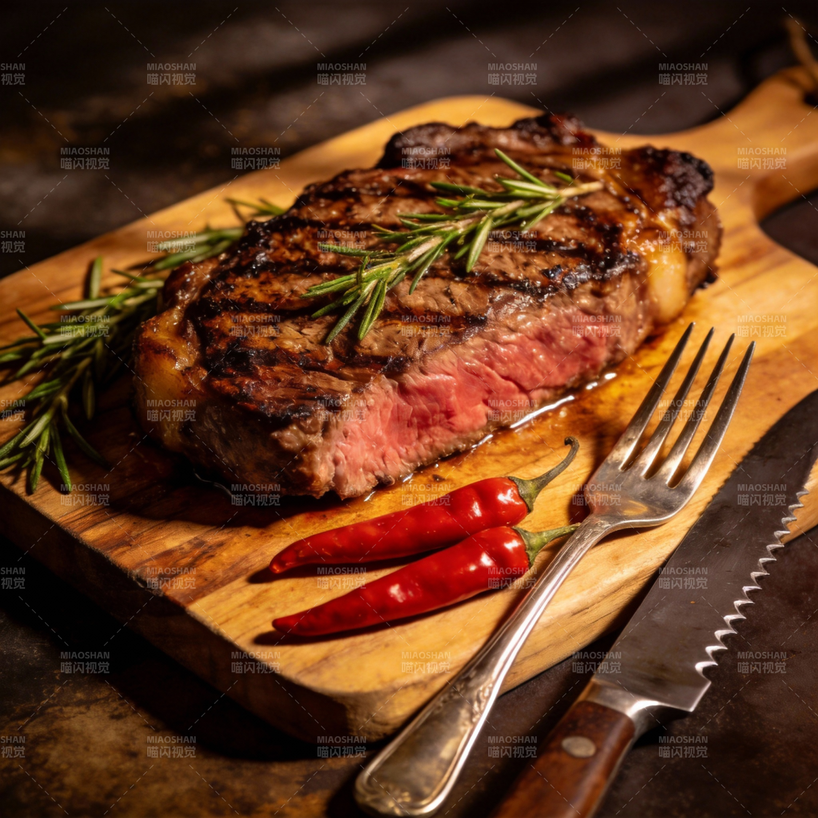 香煎牛排配迷迭香图片