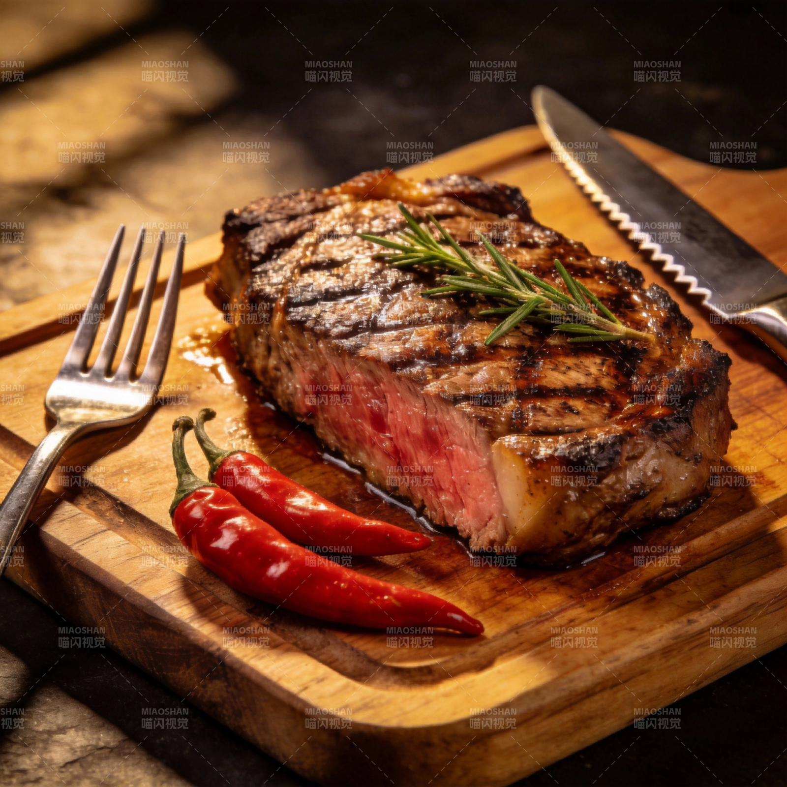 香煎牛排配红椒图片