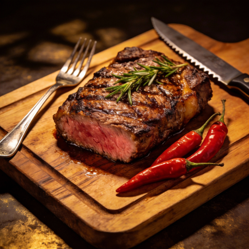 香煎牛排配红椒图片