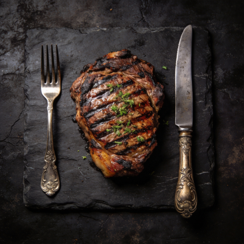 烤牛排配刀叉图片