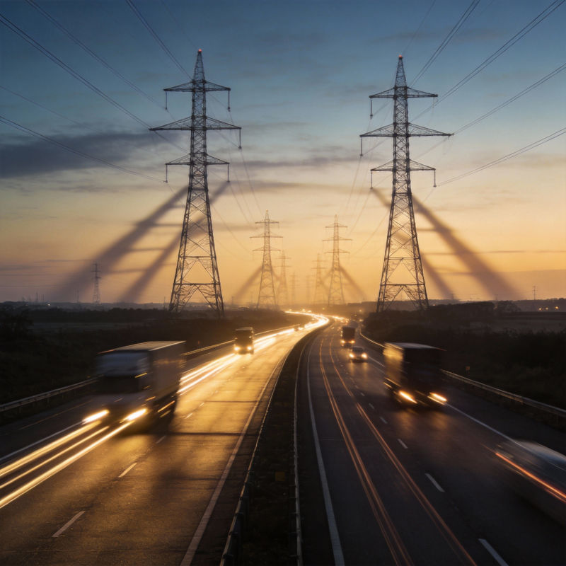 黄昏高速电塔影图片