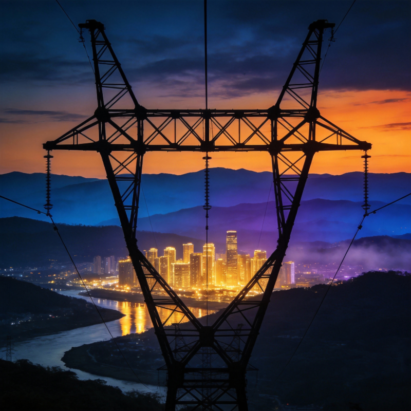 城市夜景与电塔剪影图片