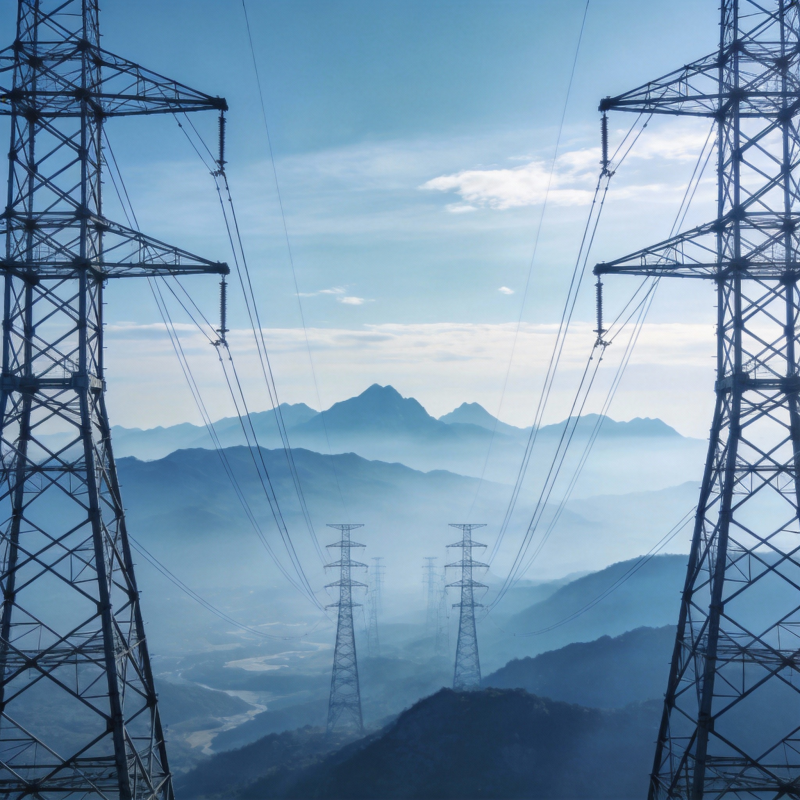 电塔穿山 云雾缭绕图片