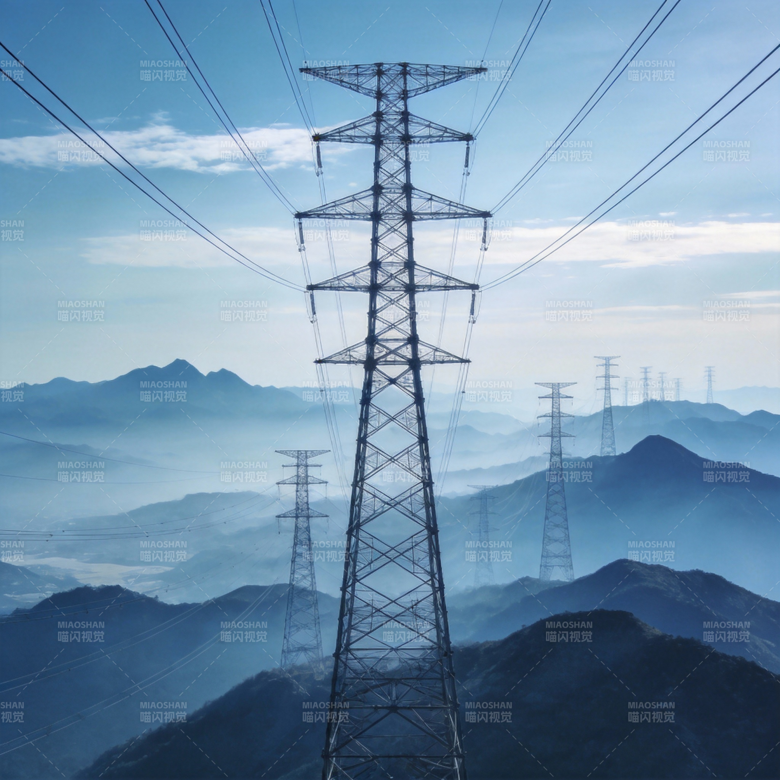 山间电塔连绵图片