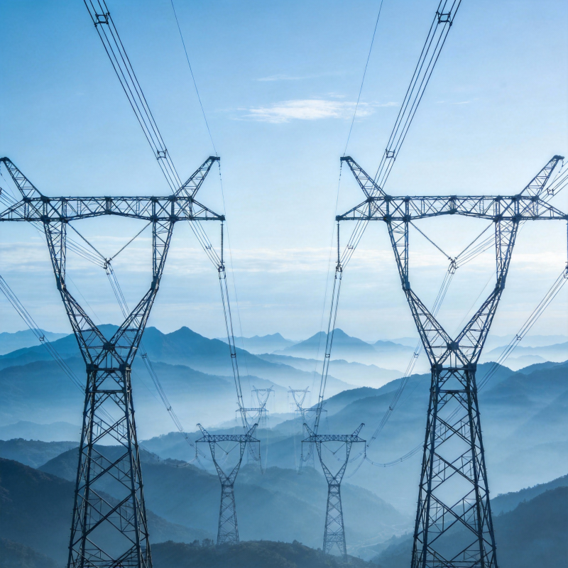 电力塔与远山图片
