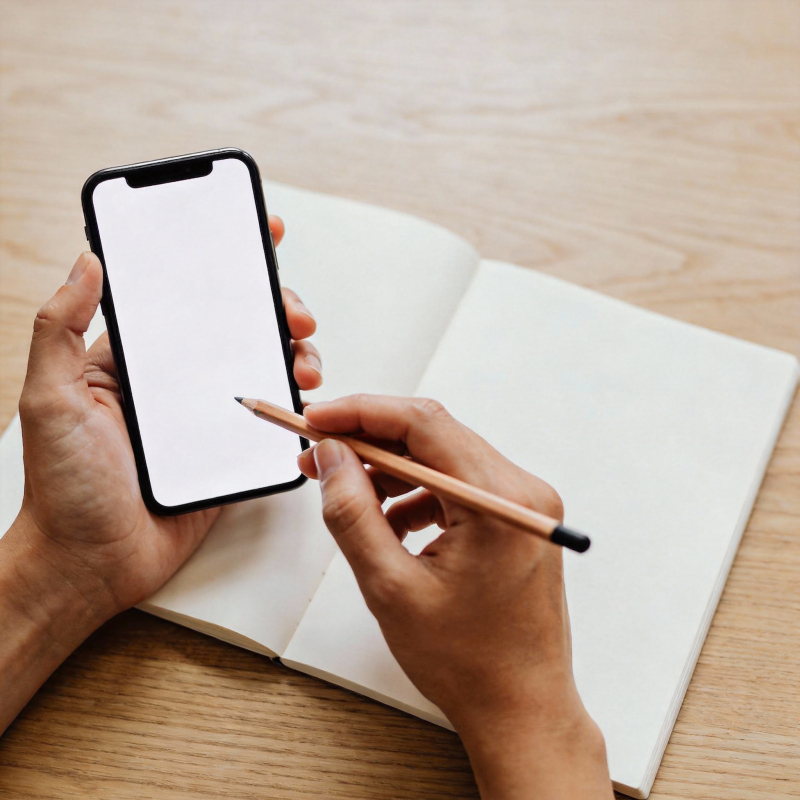 手机与笔记相伴图片