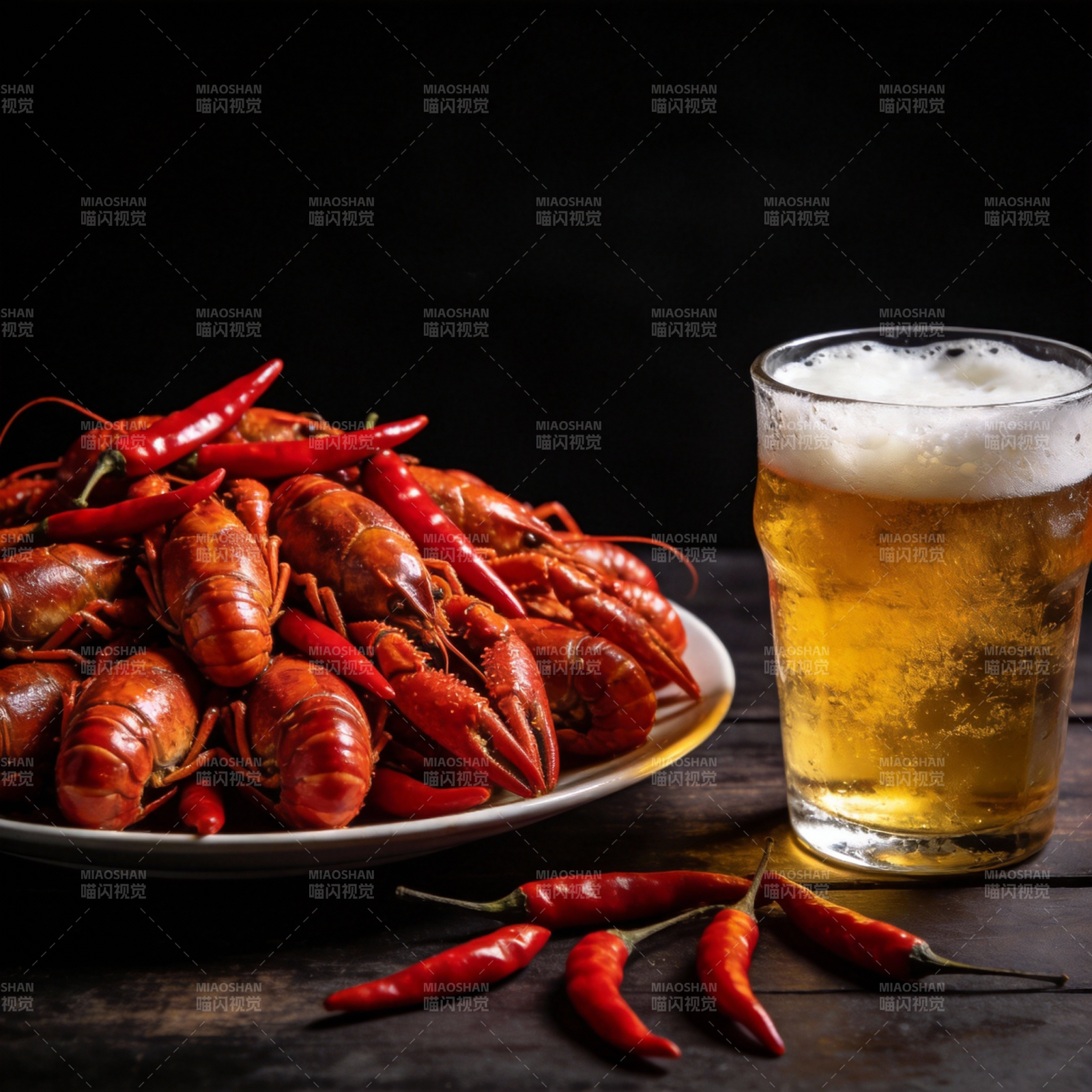 辣虾配啤酒图片