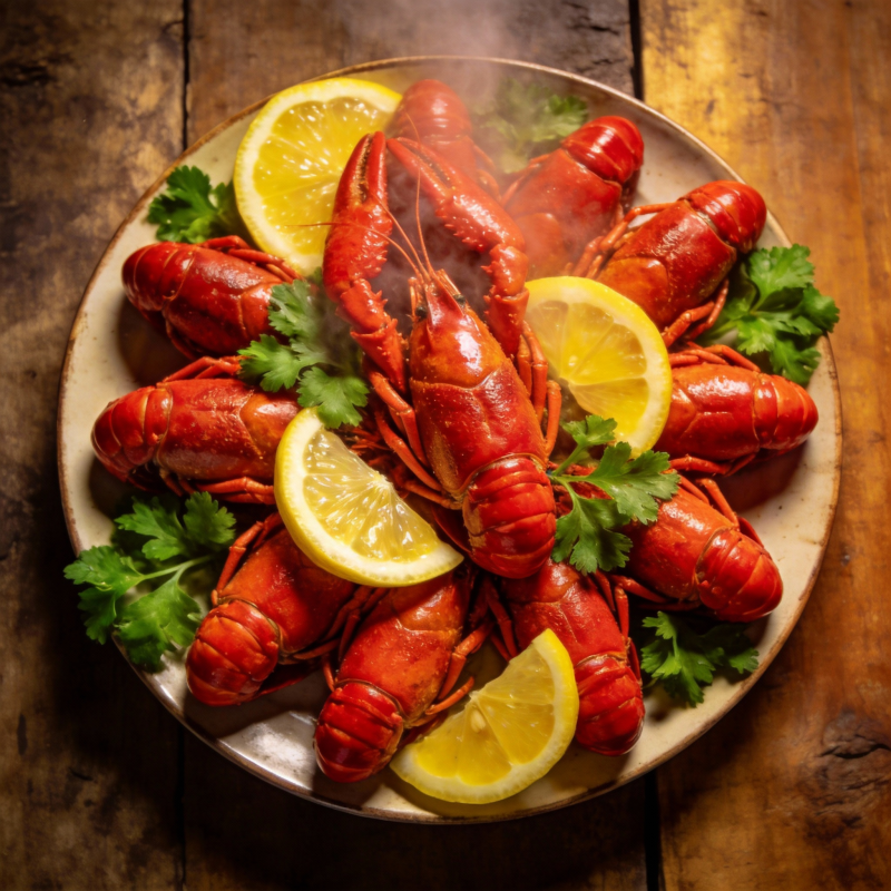 鲜美龙虾配柠檬图片