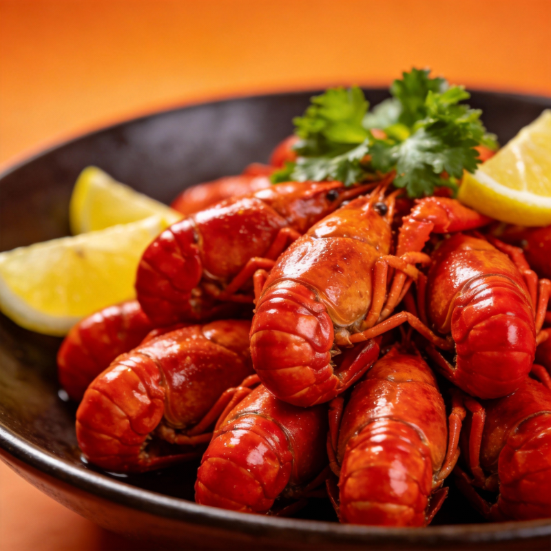 鲜红小龙虾配柠檬图片