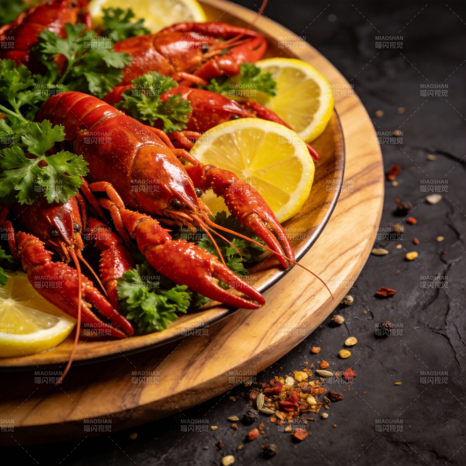 鲜美龙虾配柠檬图片