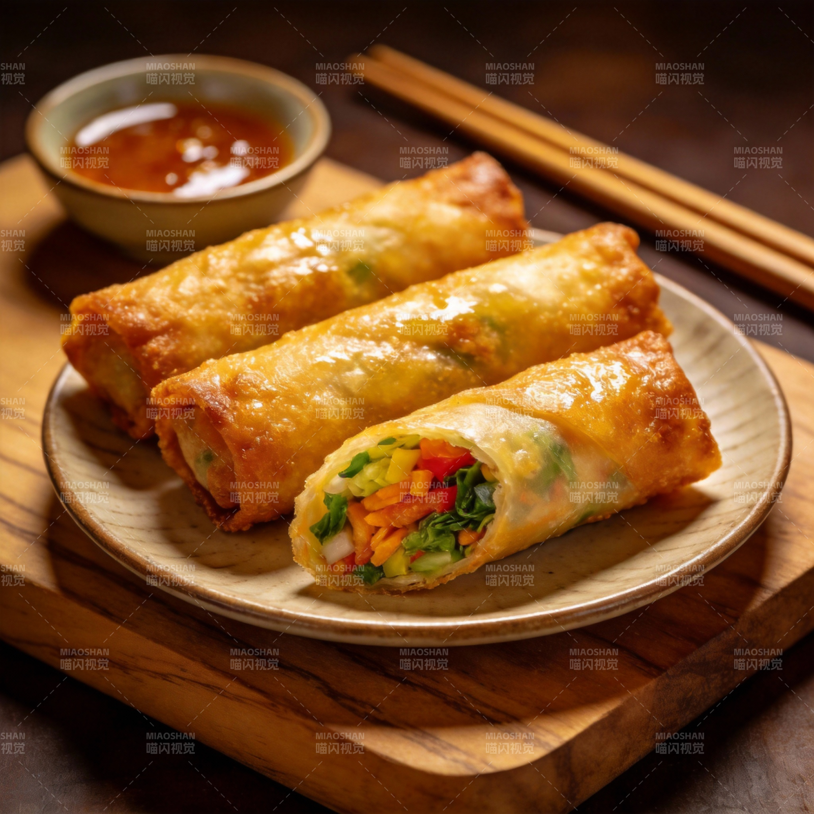 金黄春卷配蘸酱图片