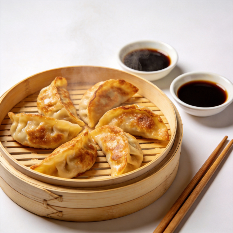 美味煎饺配酱料图片