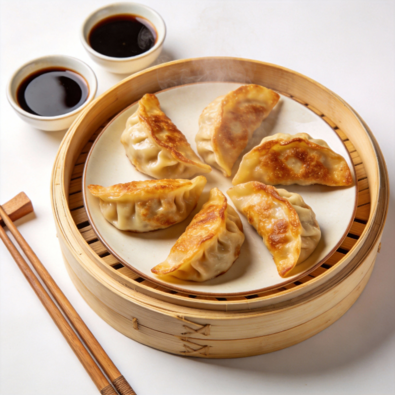 美味煎饺配蘸酱图片