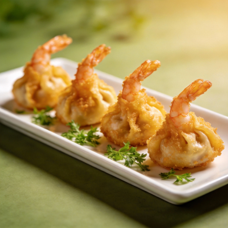 金黄虾球配香草图片