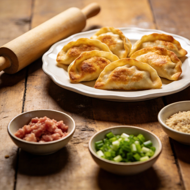美味煎饺与配料图片