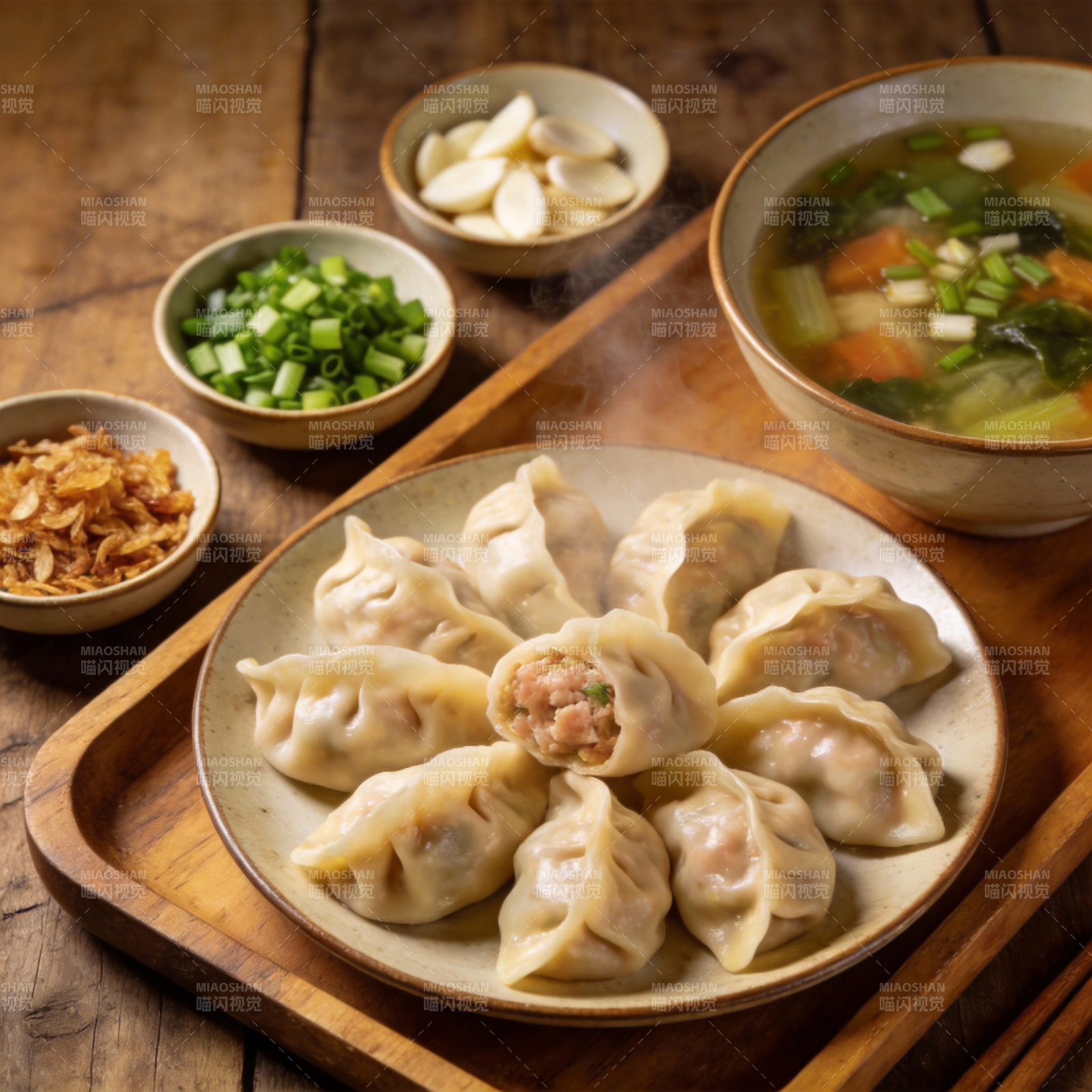 美味饺子配汤图片