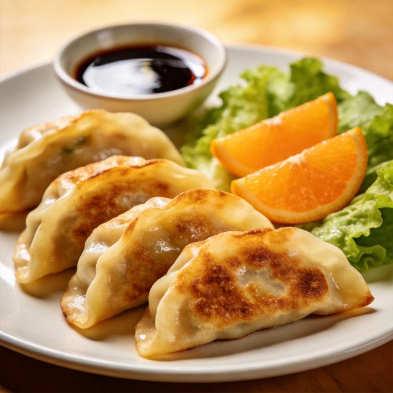 煎饺配橙片与蘸酱图片