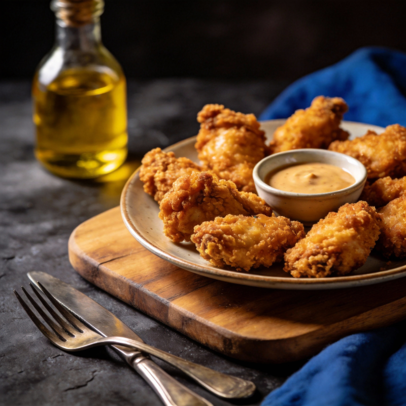 金黄炸鸡翅配酱图片