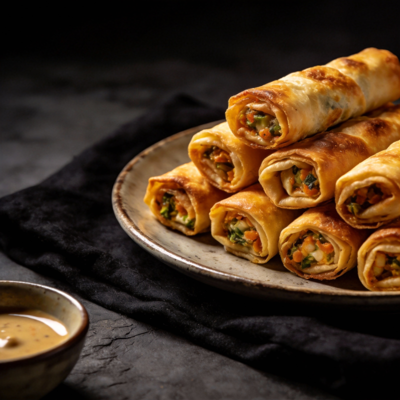 金黄春卷配酱图片