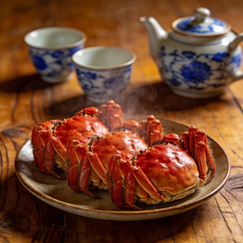 蒸蟹配茶香图片