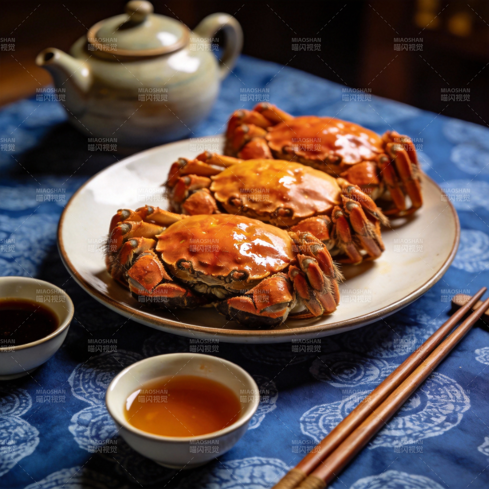 清蒸大闸蟹配茶图片