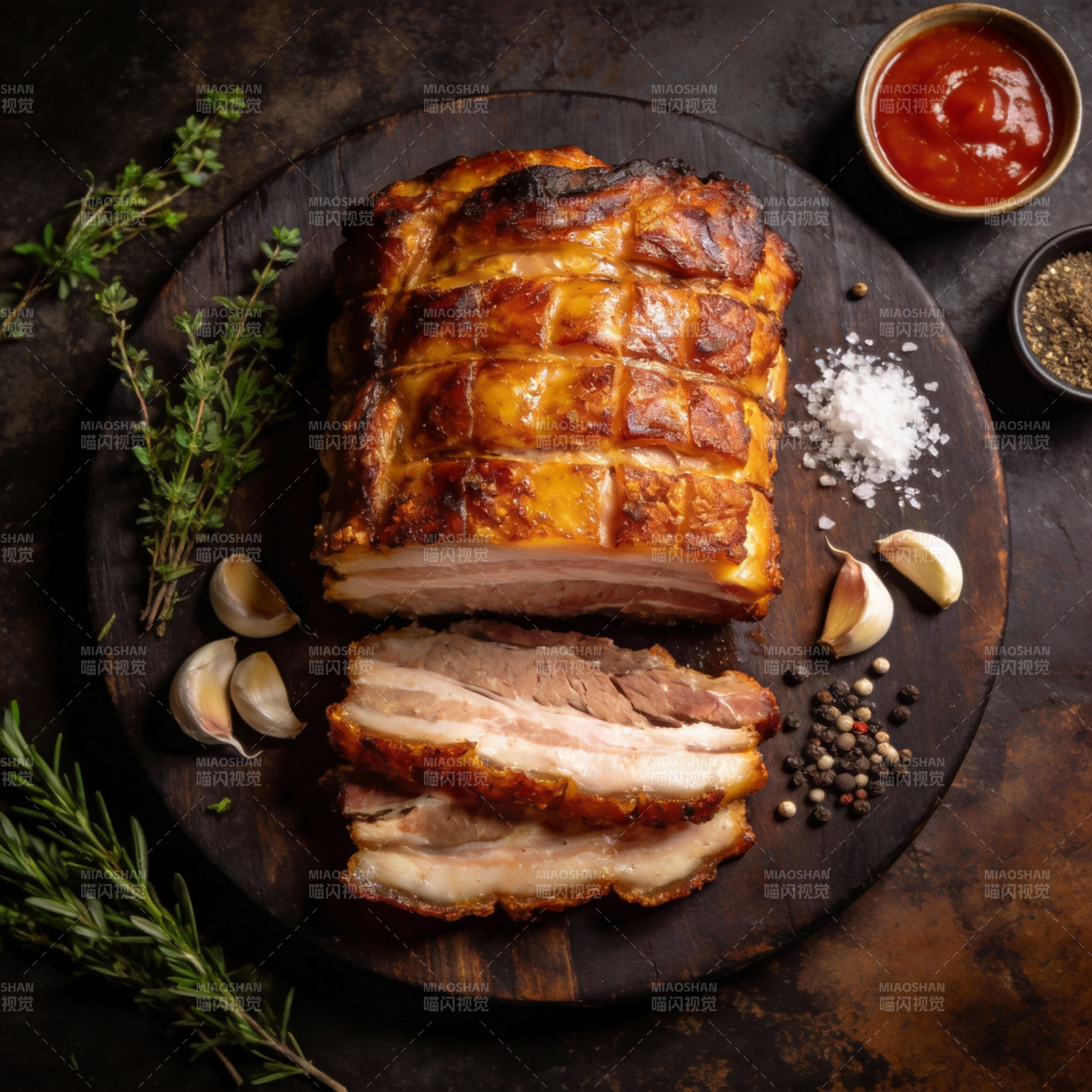 烤五花肉配香草图片