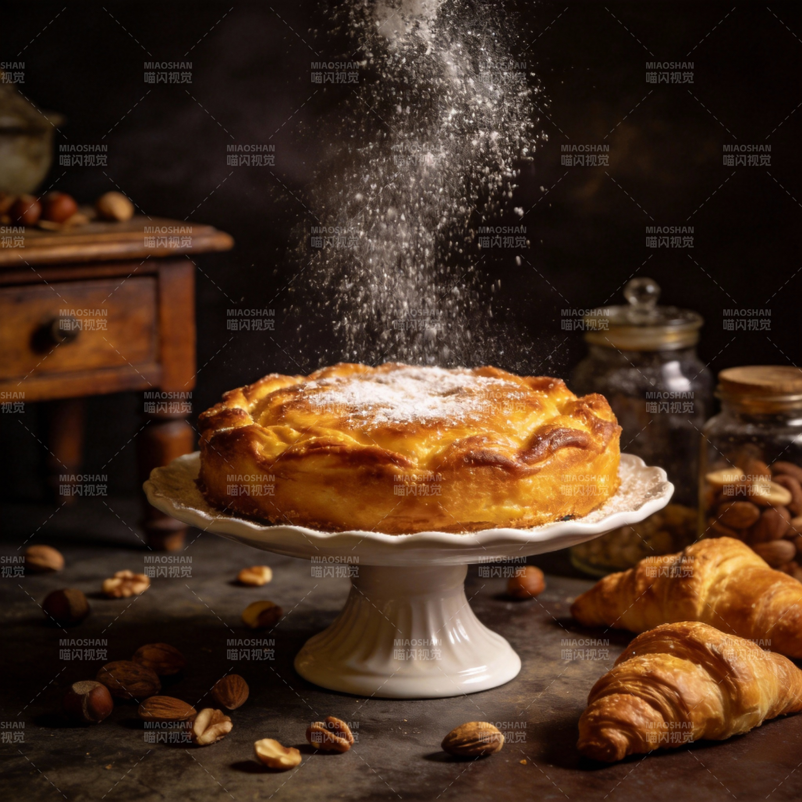 糖霜飘落的甜点图片