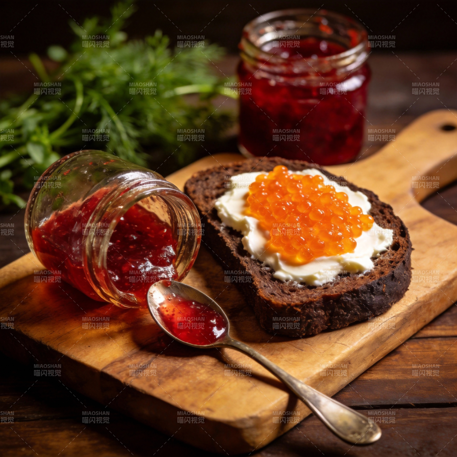 鱼子酱吐司配果酱图片