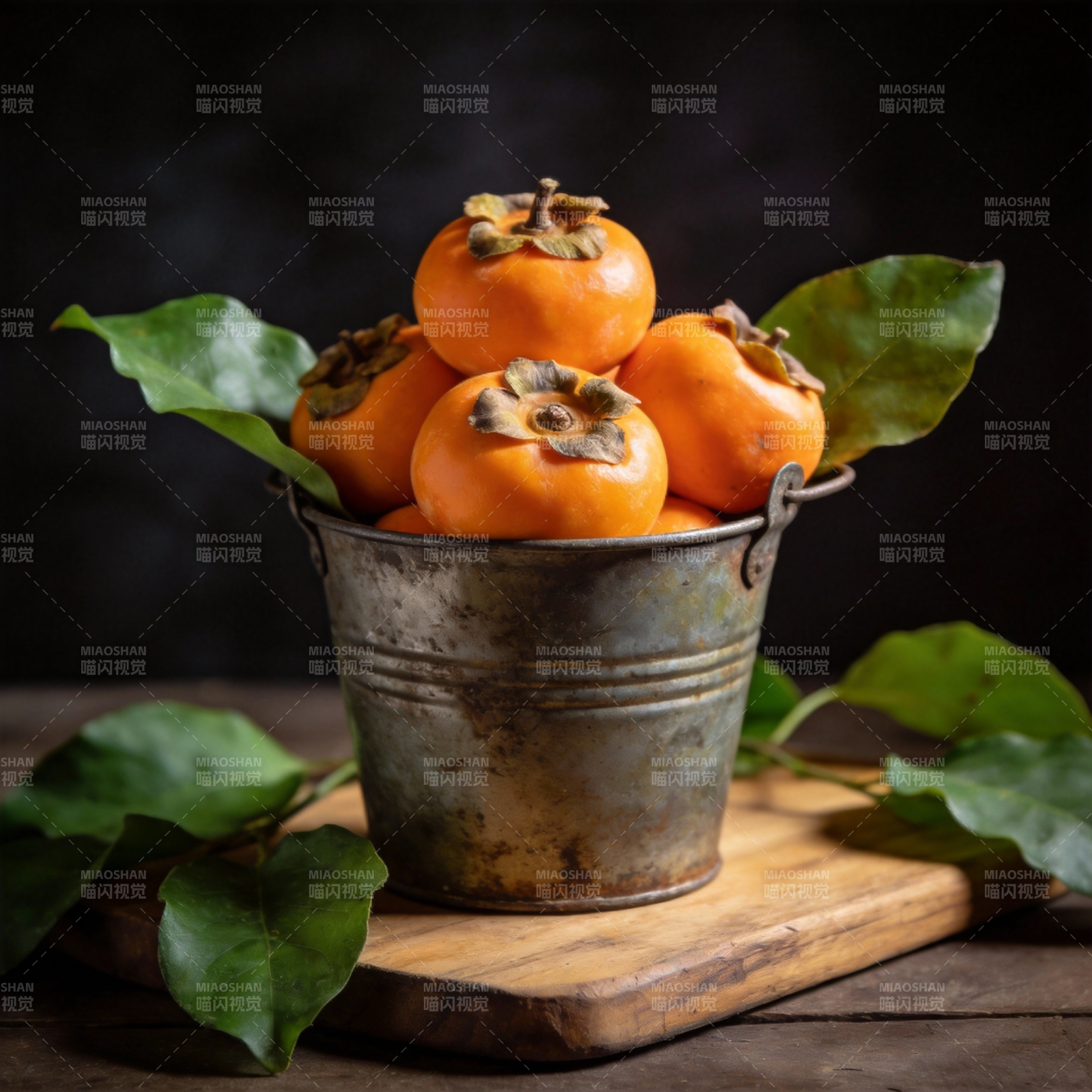 柿子满桶秋意浓图片