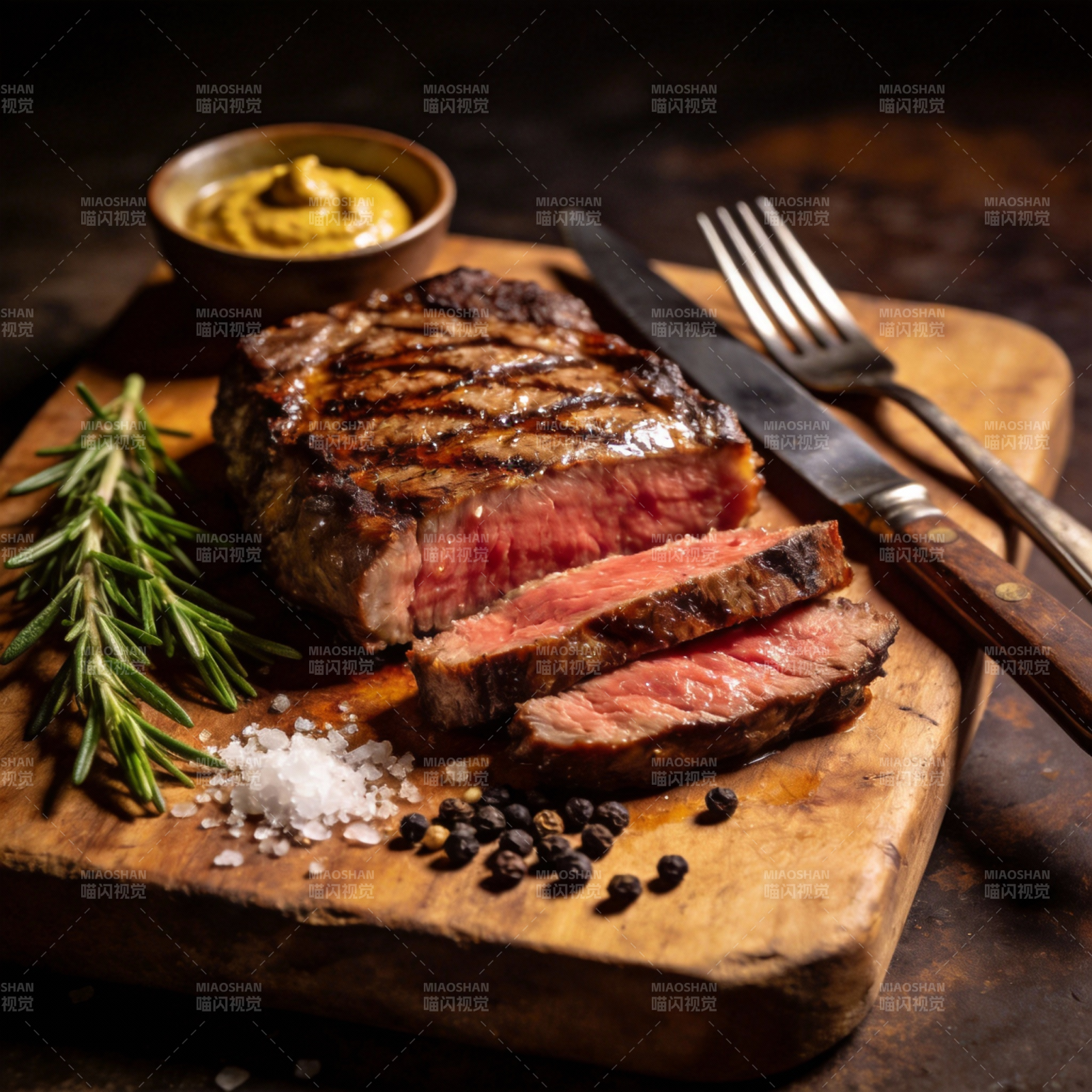 香煎牛排配迷迭香图片